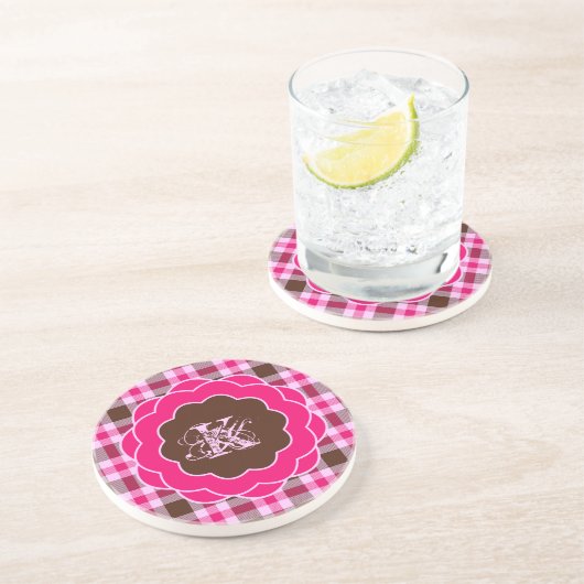 Karierter Monogramm-Scalloped-Rahmen Getränkeuntersetzer (Seite)
