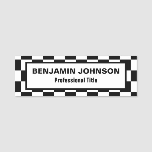 Karierter Muster-Schwarzweiss-Rahmen Namensschild (Vorderseite)