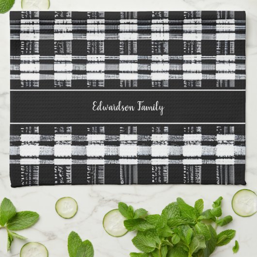 Karierter Name des Büffels in Schwarz/Weiß Geschirrtuch (Gefaltet)