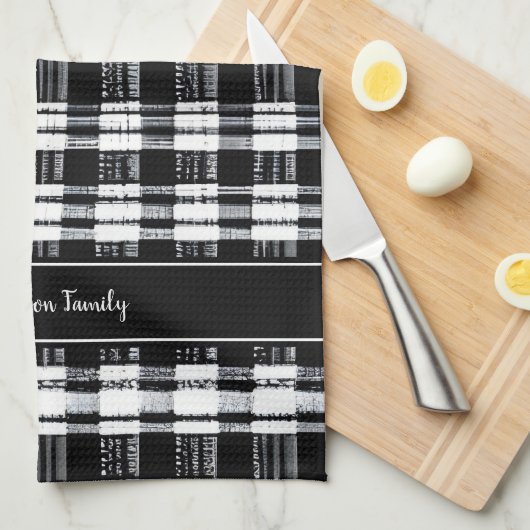 Karierter Name des Büffels in Schwarz/Weiß Geschirrtuch (Viertel Falte)