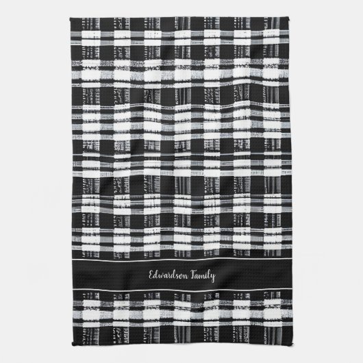 Karierter Name des Büffels in Schwarz/Weiß Geschirrtuch (Vertikal)