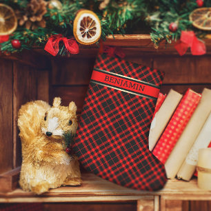 Karierter Name des roten und schwarzen Musters Mod Kleiner Weihnachtsstrumpf