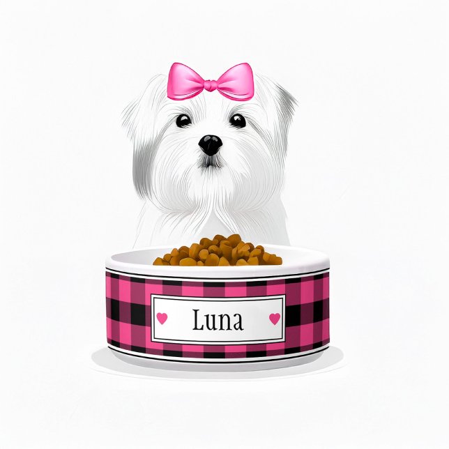 Karierter Name Rosa und Schwarz Buffalo Napf (pink and black plaid personalized dog bowl)
