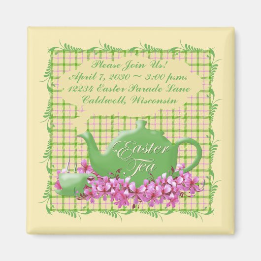 Karierter Ostertee Save the Date Magnet (Vorne)
