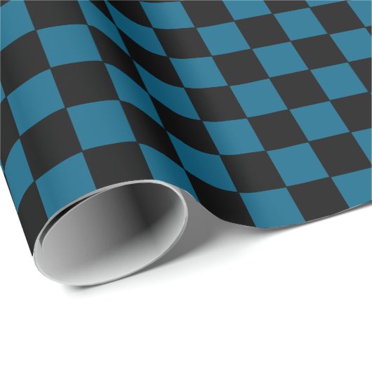 Karierter Ozean blau und Schwarz Geschenkpapier (Rolleneckpunkt)