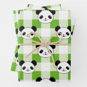 Karierter Panda-Bär Tartan-Muster in grün und weiß Geschenkpapier Set (Beispiel)