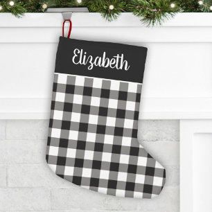 Karierter Personalisierter Name in Schwarz und Wei Kleiner Weihnachtsstrumpf