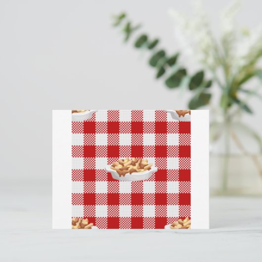 karierter Poutine Postkarte (Stehend Vorderseite)