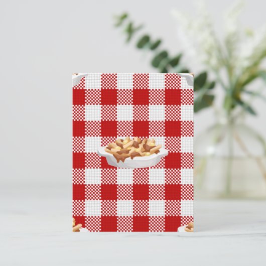 karierter Poutine Postkarte (Stehend Vorderseite)