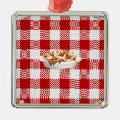karierter Poutine Silbernes Ornament (Vorne)