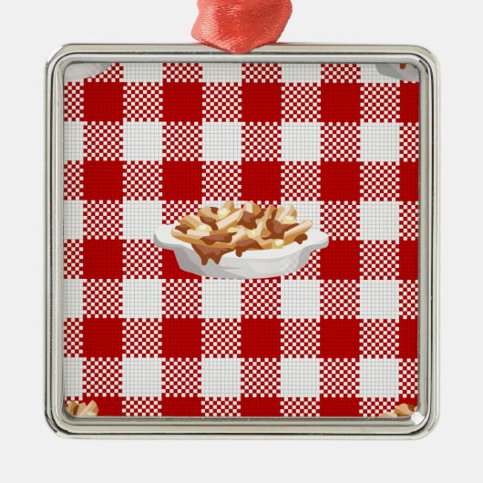 karierter Poutine Silbernes Ornament (Vorne)