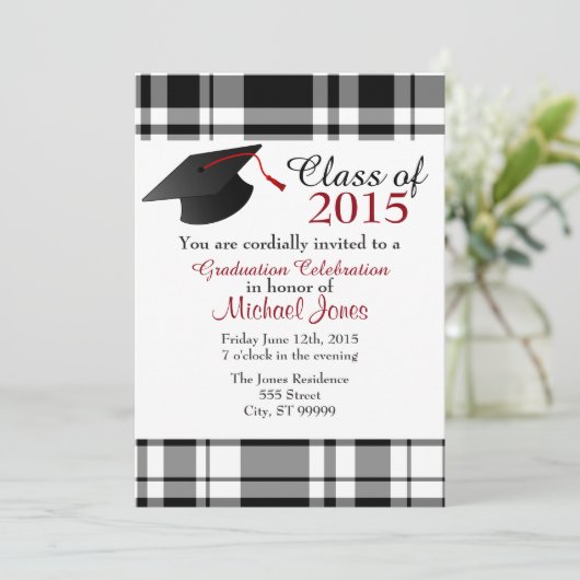 Karierter Print-Abschluss laden Sie ein Einladung (Stehend Vorderseite)