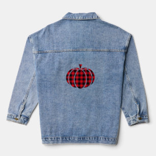 Karierter Pumpkin-Erntedank C, rot und schwarz Buf Jeansjacke