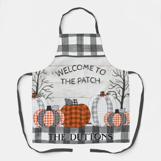 Karierter Pumpkin Herbst Personalisierte Schürze (Vorderseite)