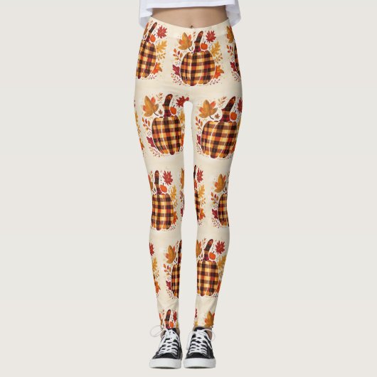 Karierter Pumpkin-Segen Leggings (Vorderseite)