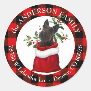 Karierter Rahmen für Black Scottish Terrier Dog Runder Aufkleber