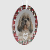 Karierter Red Karo Shih Tzu Dog Foto Weihnachten Ornament (Vorderseite)