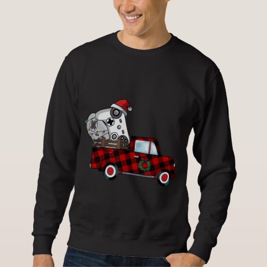 Karierter Red Truck Controller Videospiel Weihnach Sweatshirt (Vorderseite)