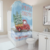 Karierter Red Truck Schnee Weihnachten Duschvorhang (Beispiel)
