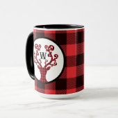 Karierter Rentier-Weihnachtskaffee für kundenspezi Tasse (Vorderseite Links)