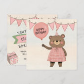 Karierter rosa Kleiderbär mit Bow und Hut Einladung (Vorne/Hinten)