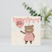 Karierter rosa Kleiderbär mit Bow und Hut Einladung (Stehend Vorderseite)