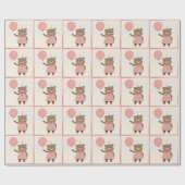 Karierter rosa Kleiderbär mit Bow und Hut Geschenkpapier (Flach)