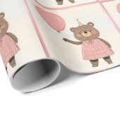 Karierter rosa Kleiderbär mit Bow und Hut Geschenkpapier (Rolleneckpunkt)