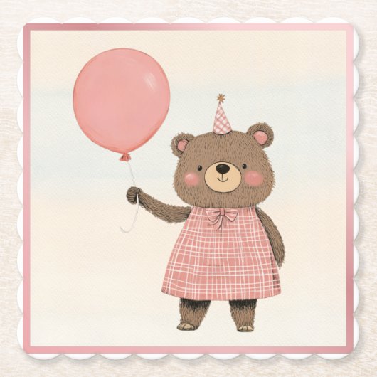 Karierter rosa Kleiderbär mit Bow und Hut Untersetzer (Vorderseite)