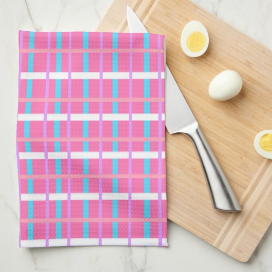 Karierter rosa Pop Geschirrtuch (Viertel Falte)