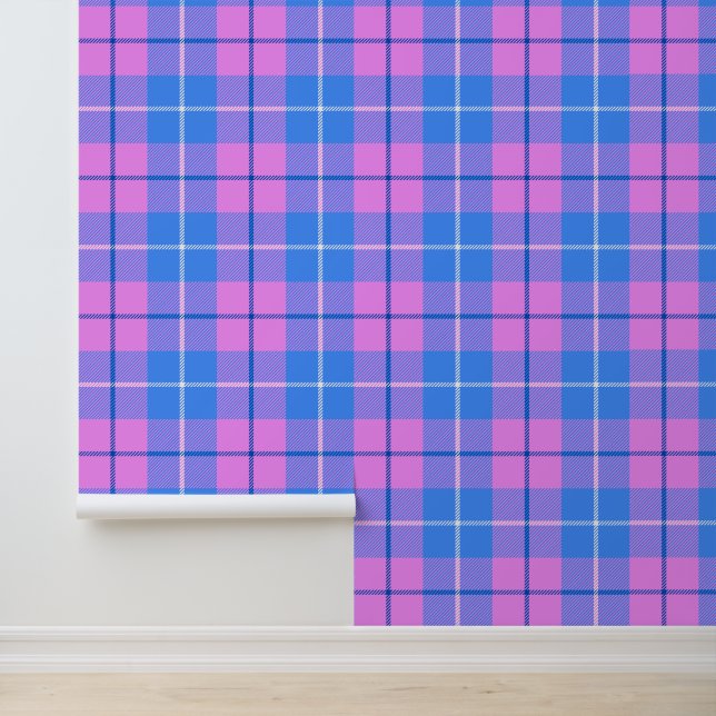 Karierter rosa und blauer Tartan Tapete (Anwendung)