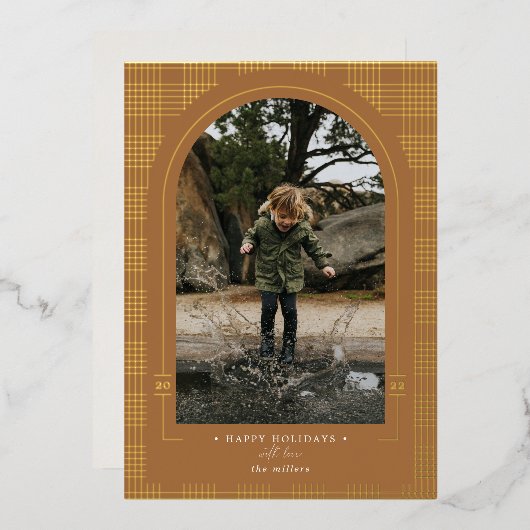 Karierter Rost Terracotta Gold Folien Feiertagskarte (Vorderseite/Rückseite)