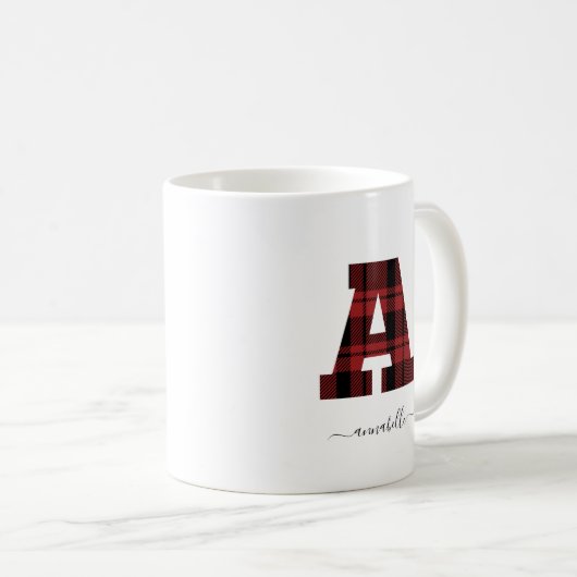 Karierter Rot-Schwarz-Monogramm-Buchstaben "A" Kaffeetasse (VorderseiteRechts)