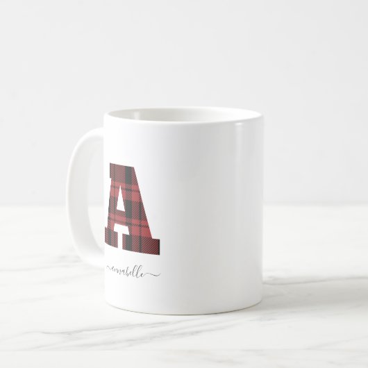 Karierter Rot-Schwarz-Monogramm-Buchstaben "A" Kaffeetasse (Vorderseite Links)