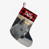 Karierter roter Flanell Rustikaler Hund Foto Monog Kleiner Weihnachtsstrumpf (Vorderansicht (hängend))