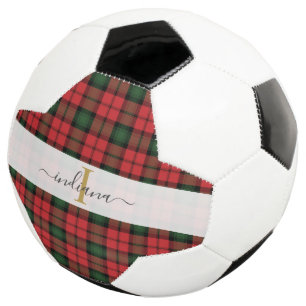 Karierter Roter grüner Tartan Monogram-Skriptname Fußball