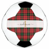 Karierter Roter grüner Tartan Monogram-Skriptname Fußball (Vorderseite)