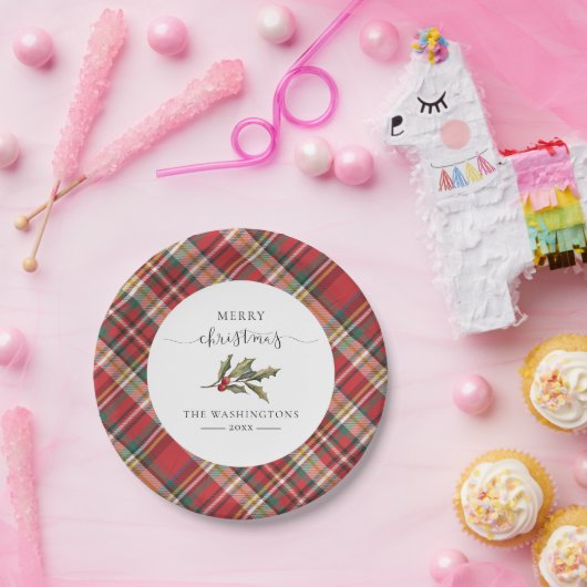 Karierter Roter Karo Rustic Frohe Weihnachtsbauern Pappteller (Party)