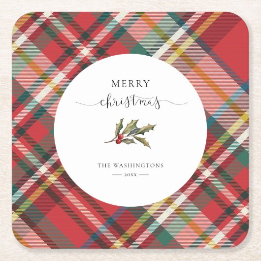 Karierter Roter Karo Rustic Frohe Weihnachtsbauern Rechteckiger Pappuntersetzer (Vorderseite)