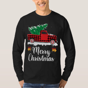 Karierter roter LKW, der Weihnachtsbaum-Weihnachts T-Shirt