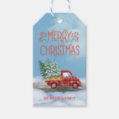 Karierter roter Lkw Schneeweihnachtsgebäck Geschenkanhänger (Vorderseite)