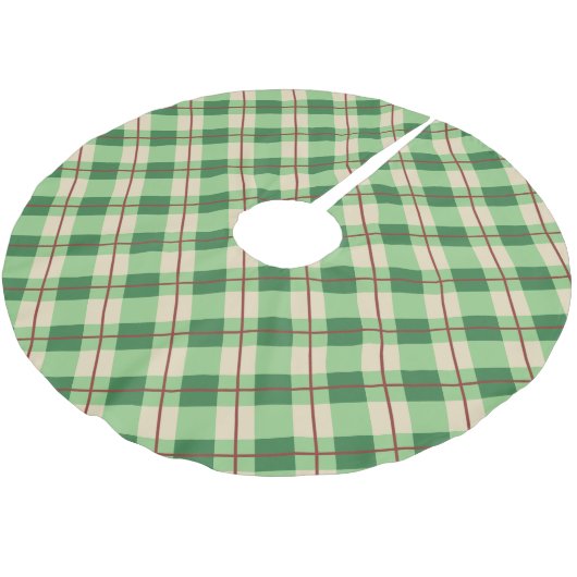 Karierter roter und grüner Karton Polyester Weihnachtsbaumdecke (Schrägansicht)
