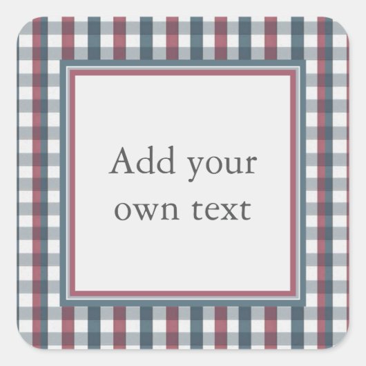 Karierter, roter, weißer und blauer Text Quadratischer Aufkleber (Vorderseite)