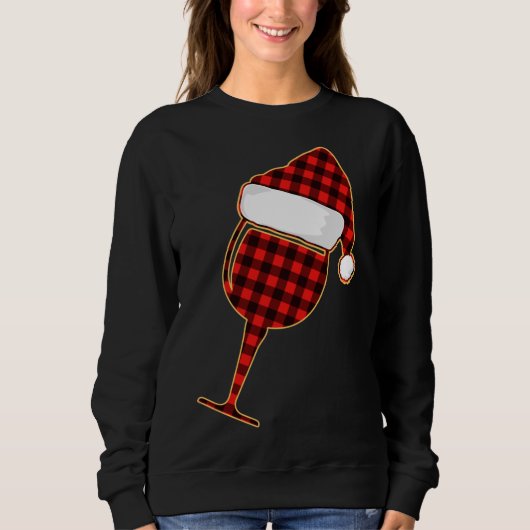 Karierter Rotwein, Tasse und Weihnachtsmannmütze Sweatshirt (Vorderseite)