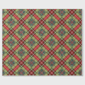 Karierter Rotwild-Geweih-Grün-Glitzer Geschenkpapier (Flach)