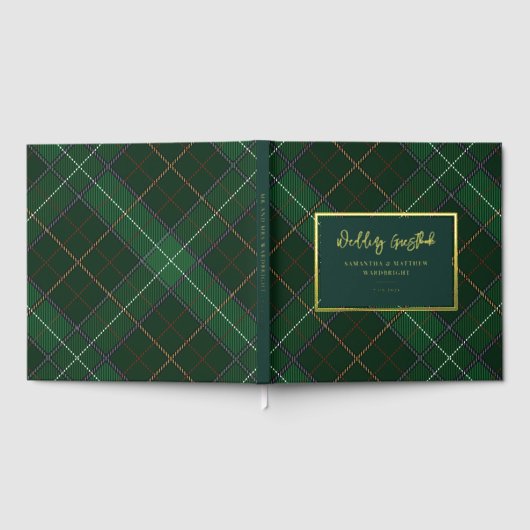 Karierter Rustikaler Tartan Wedding Gold Foil Gästebuch (Voll)