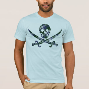 karierter Schädel des blauen Grüns T-Shirt