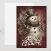 Karierter Schal Schneemann und Stechpalme Glow Feiertagskarte (Vorne/Hinten)