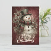 Karierter Schal Schneemann und Stechpalme Glow Feiertagskarte (Stehend Vorderseite)