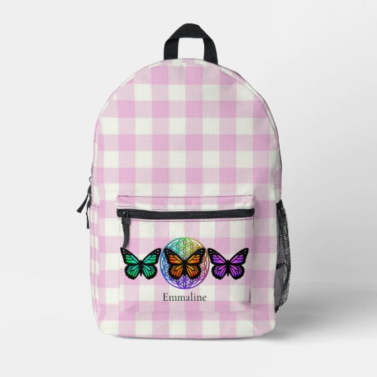 Karierter Schmetterling Blume des Lebens Bedruckter Rucksack (Vorderseite)